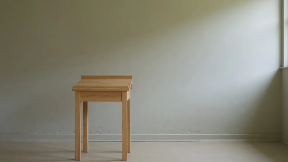 Prosty drewniany pulpit przy gładkiej jasnej ścianie w świetle z okna